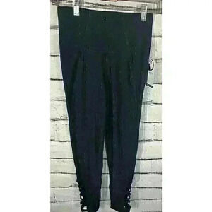 NWT Apana Womens Size XS Black Leggings Extended Waist Open Cross Ankle Yoga